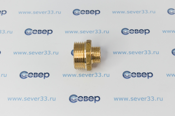 Ниппель переходной, латунь, наружная резьба 1"х1/2", желтый, RTP